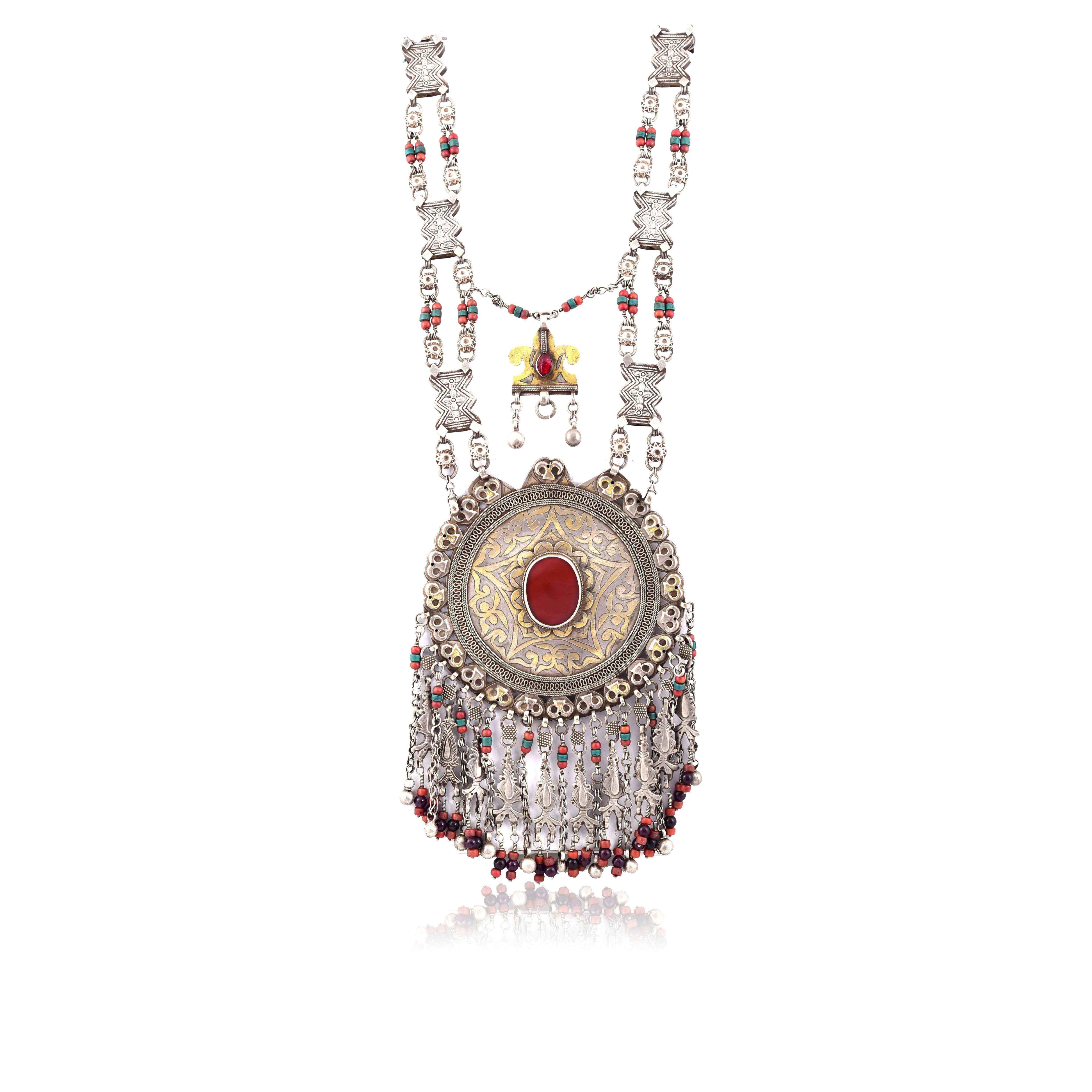 Vintage Silver Gold Plated stone Afghan necklace :SKU5930